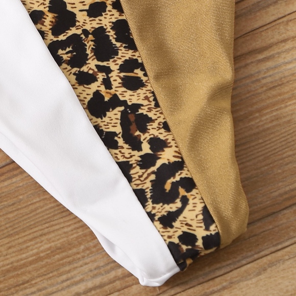Gold White Cheetah Colorblock Bikini Swimsuit - Picture 6 of 10